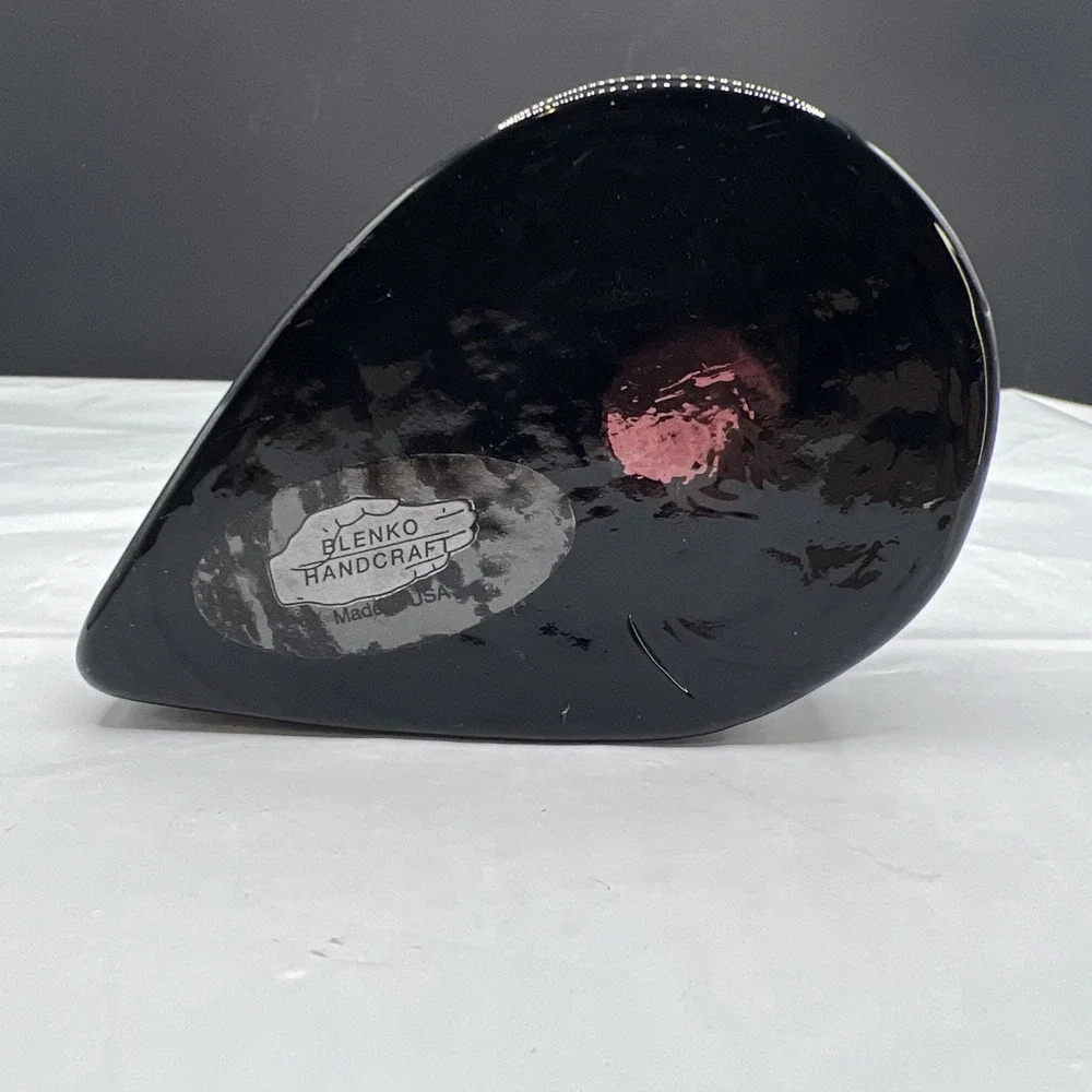Vtg 1961 Blenko 6128 Charcoal Glass Teardrop Candle Holder Wayne Husted Sticker